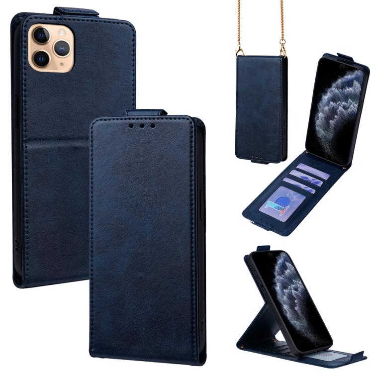 Étui de téléphone en cuir vegan uni avec rabat vertical et chaîne bandoulière, pour iPhone 11 Pro Max, pour iPhone 11, pour iPhone 11 Pro