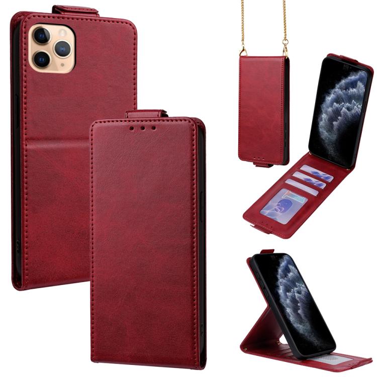 Étui de téléphone en cuir vegan uni avec rabat vertical et chaîne bandoulière, pour iPhone 11 Pro Max, pour iPhone 11, pour iPhone 11 Pro