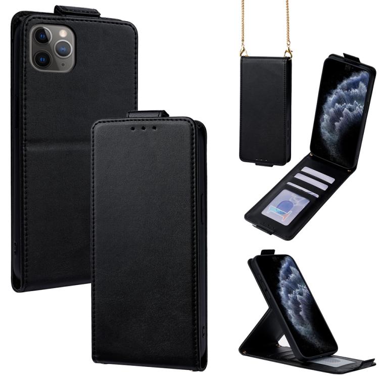 Étui de téléphone en cuir vegan uni avec rabat vertical et chaîne bandoulière, pour iPhone 11 Pro Max, pour iPhone 11, pour iPhone 11 Pro