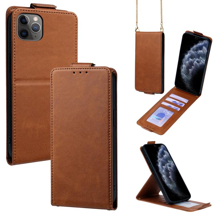 Étui de téléphone en cuir vegan uni avec rabat vertical et chaîne bandoulière, pour iPhone 11 Pro Max, pour iPhone 11, pour iPhone 11 Pro