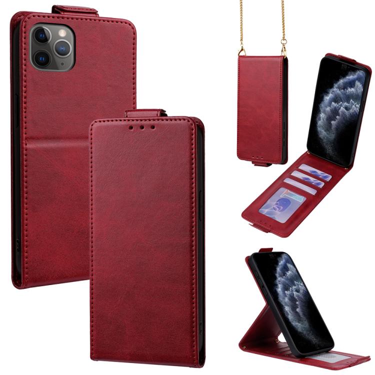 Étui de téléphone en cuir vegan uni avec rabat vertical et chaîne bandoulière, pour iPhone 11 Pro Max, pour iPhone 11, pour iPhone 11 Pro