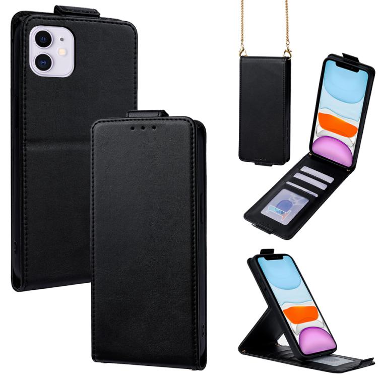 Étui de téléphone en cuir vegan uni avec rabat vertical et chaîne bandoulière, pour iPhone 11 Pro Max, pour iPhone 11, pour iPhone 11 Pro