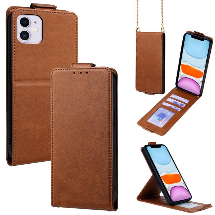 Étui de téléphone en cuir vegan uni avec rabat vertical et chaîne bandoulière, pour iPhone 11 Pro Max, pour iPhone 11, pour iPhone 11 Pro