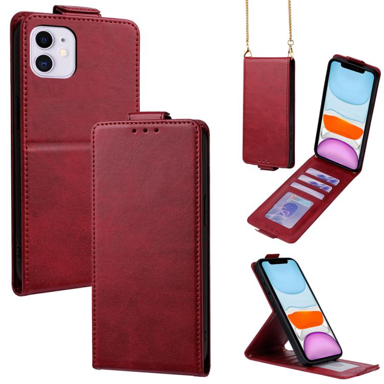 Étui de téléphone en cuir vegan uni avec rabat vertical et chaîne bandoulière, pour iPhone 11 Pro Max, pour iPhone 11, pour iPhone 11 Pro