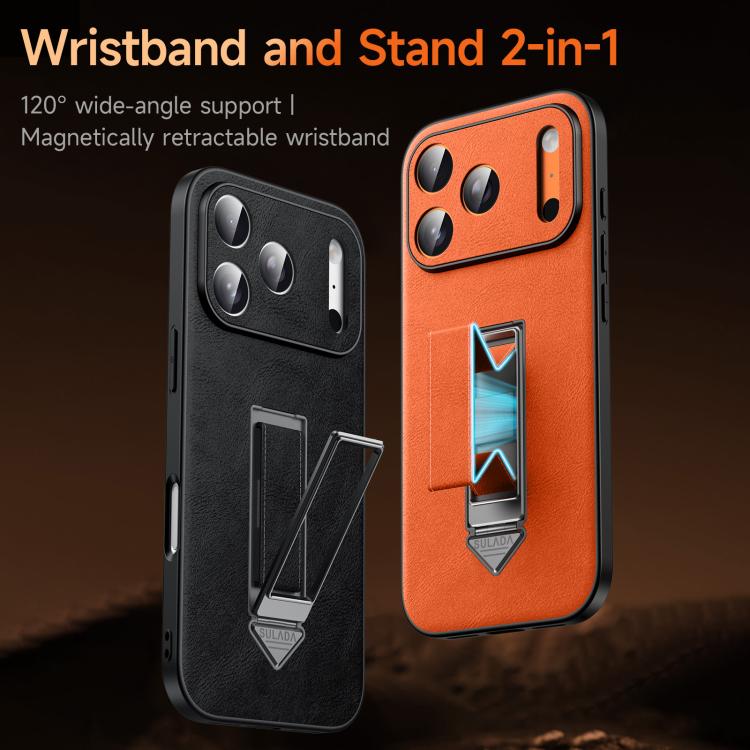 Étui de téléphone en similicuir avec support métallique caché au poignet SULADA, pour iPhone 17 Pro Max, pour iPhone 17 Pro, pour iPhone 17, pour iPhone 16 Pro Max, pour iPhone 16 Pro, pour iPhone 16