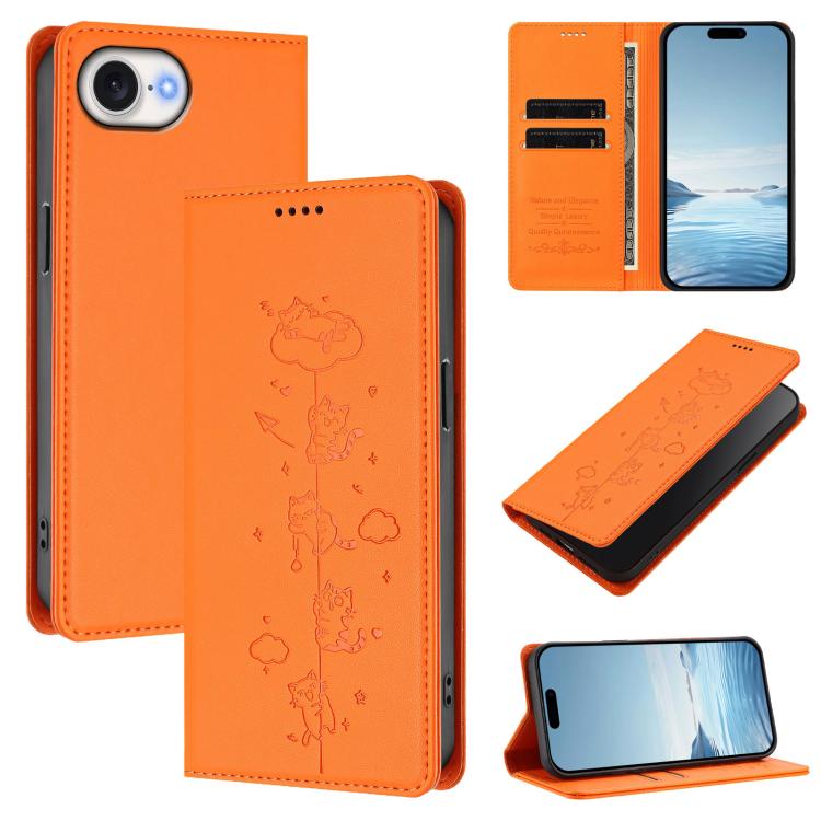 Étui de téléphone en cuir végétalien magnétique RFID gaufré chats mignons, pour iPhone 17e / 16e, pour iPhone 17 Pro Max, pour iPhone 17 Pro, pour iPhone 17
