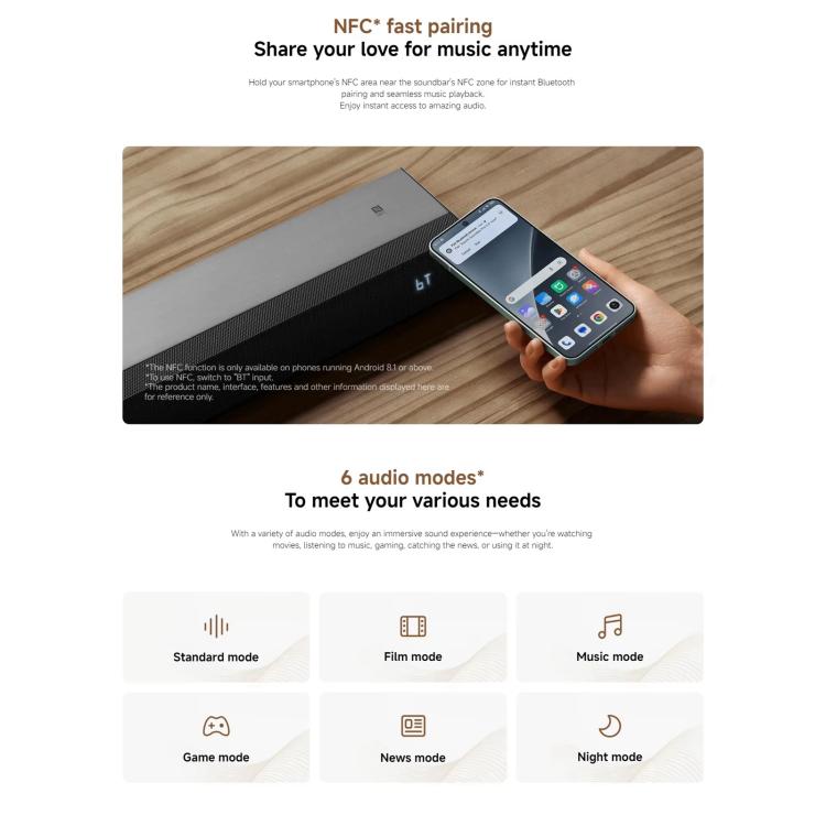 Barre de son Xiaomi originale 2.0 pour TV et PC avec prise en charge de la connexion NFC, prise US