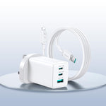 Chargeur 3 ports USB double Type-C GaN 65W JOYROOM JR-TG10 avec câble Type-C vers 8 broches, prise britannique