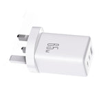 Chargeur 3 ports USB double Type-C GaN 65W JOYROOM JR-TG10 avec câble Type-C vers 8 broches, prise britannique