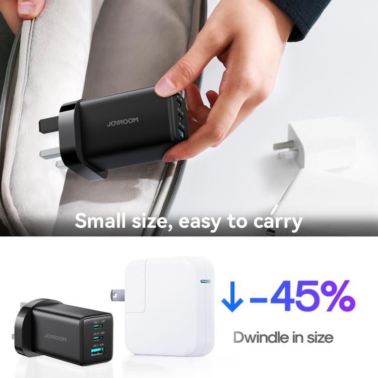 Chargeur 3 ports USB double Type-C GaN 65W JOYROOM JR-TG10 avec câble Type-C vers 8 broches, prise britannique
