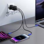 Chargeur 3 ports USB double Type-C GaN 65W JOYROOM JR-TG10 avec câble Type-C vers 8 broches, prise britannique