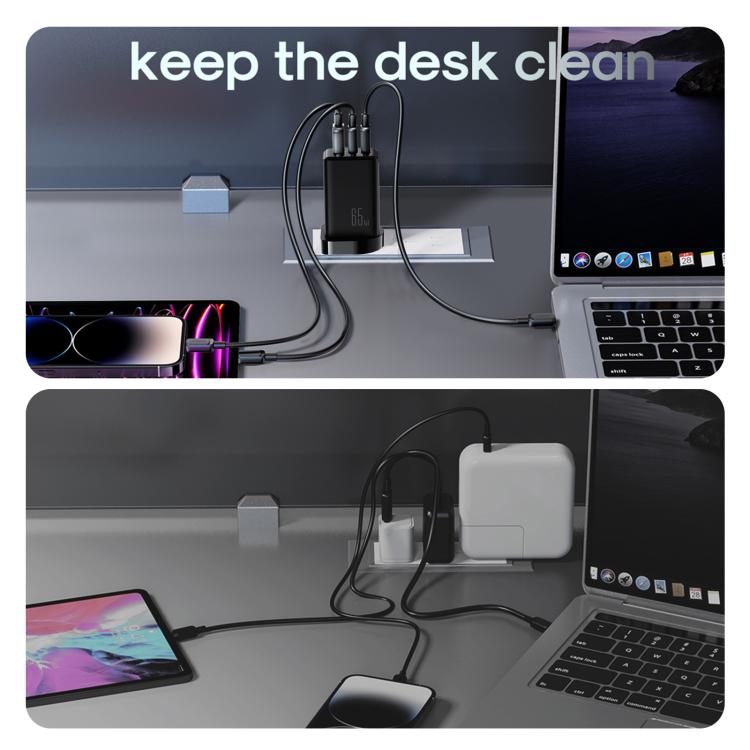 Chargeur 3 ports USB double Type-C GaN 65W JOYROOM JR-TG10 avec câble Type-C vers 8 broches, prise britannique