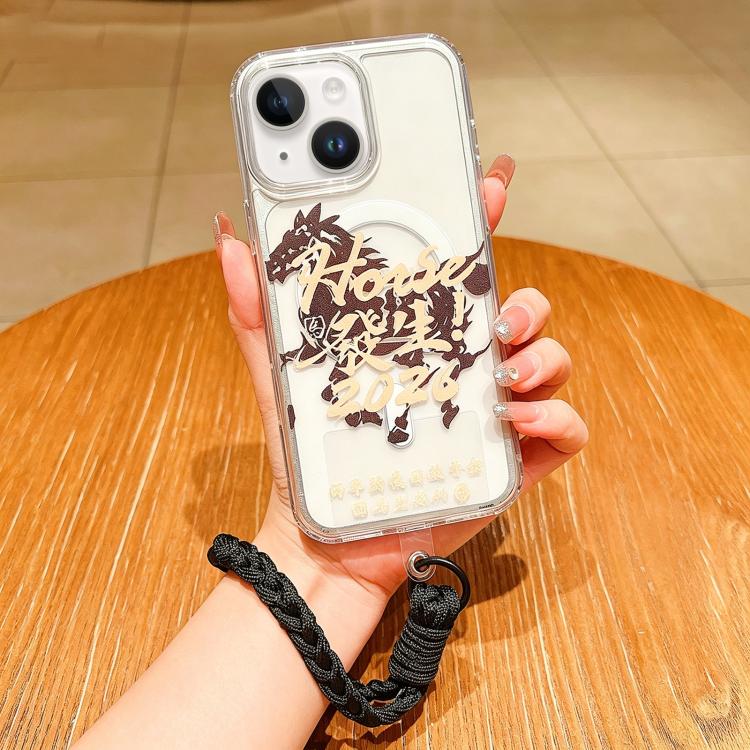 Coque de téléphone magnétique à couverture totale en acrylique Année du cheval avec lanière, pour iPhone 13, pour iPhone 12, pour iPhone 12 Pro Max, pour iPhone 12 Pro