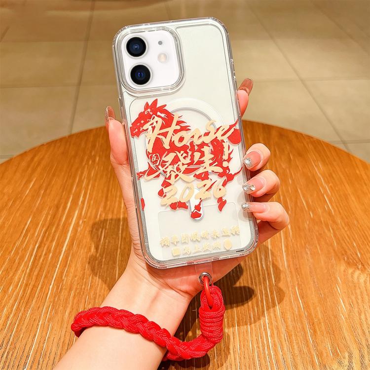 Coque de téléphone magnétique à couverture totale en acrylique Année du cheval avec lanière, pour iPhone 13, pour iPhone 12, pour iPhone 12 Pro Max, pour iPhone 12 Pro