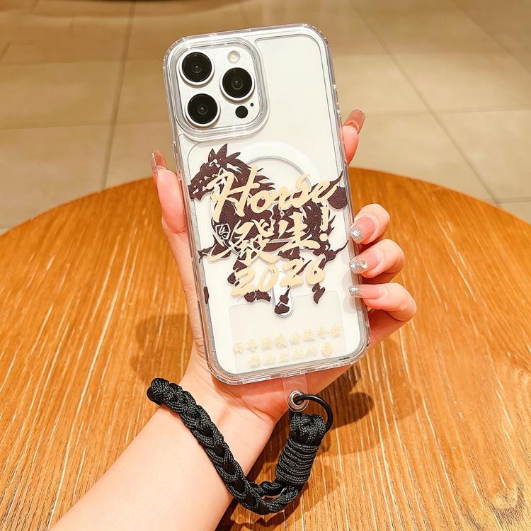 Coque de téléphone magnétique à couverture totale en acrylique Année du cheval avec lanière, pour iPhone 13, pour iPhone 12, pour iPhone 12 Pro Max, pour iPhone 12 Pro