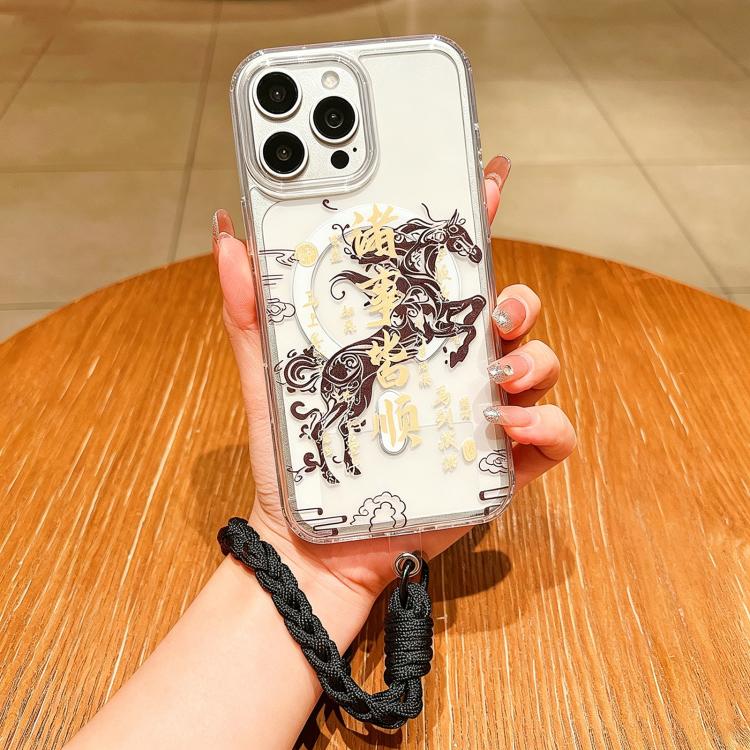Coque de téléphone magnétique à couverture totale en acrylique Année du cheval avec lanière, pour iPhone 13, pour iPhone 12, pour iPhone 12 Pro Max, pour iPhone 12 Pro