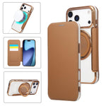 Étui de téléphone en cuir végétalien plaqué magnétique avec support rotatif ultra-mince, Pour iPhone 17e / 16e, Pour iPhone 17 Pro Max, Pour iPhone 17 Pro, Pour iPhone 17, Pour iPhone Air, Pour iPhone 16 Pro Max