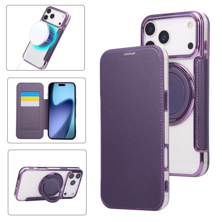 Étui de téléphone en cuir végétalien plaqué magnétique avec support rotatif ultra-mince, Pour iPhone 17e / 16e, Pour iPhone 17 Pro Max, Pour iPhone 17 Pro, Pour iPhone 17, Pour iPhone Air, Pour iPhone 16 Pro Max
