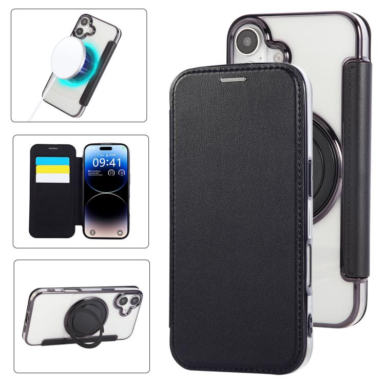 Étui de téléphone en cuir végétalien plaqué magnétique avec support rotatif ultra-mince, Pour iPhone 17e / 16e, Pour iPhone 17 Pro Max, Pour iPhone 17 Pro, Pour iPhone 17, Pour iPhone Air, Pour iPhone 16 Pro Max