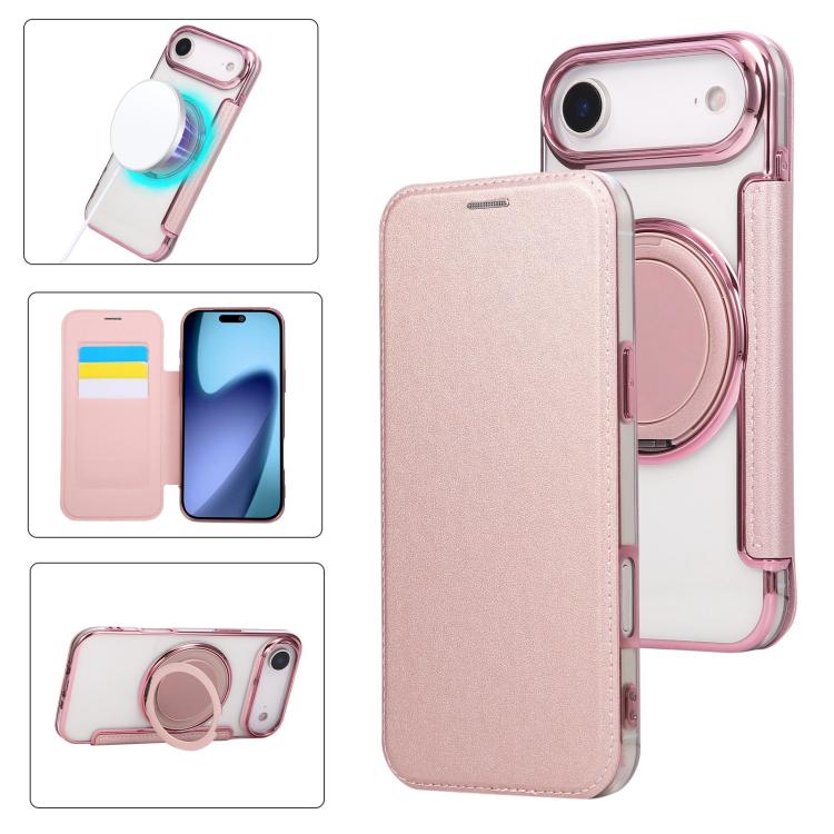 Étui de téléphone en cuir végétalien plaqué magnétique avec support rotatif ultra-mince, Pour iPhone 17e / 16e, Pour iPhone 17 Pro Max, Pour iPhone 17 Pro, Pour iPhone 17, Pour iPhone Air, Pour iPhone 16 Pro Max