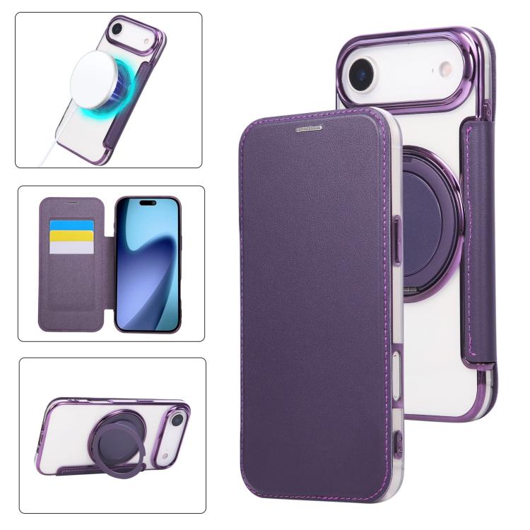 Étui de téléphone en cuir végétalien plaqué magnétique avec support rotatif ultra-mince, Pour iPhone 17e / 16e, Pour iPhone 17 Pro Max, Pour iPhone 17 Pro, Pour iPhone 17, Pour iPhone Air, Pour iPhone 16 Pro Max