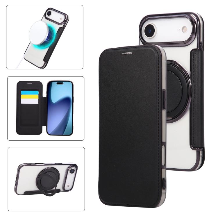 Étui de téléphone en cuir végétalien plaqué magnétique avec support rotatif ultra-mince, Pour iPhone 17e / 16e, Pour iPhone 17 Pro Max, Pour iPhone 17 Pro, Pour iPhone 17, Pour iPhone Air, Pour iPhone 16 Pro Max