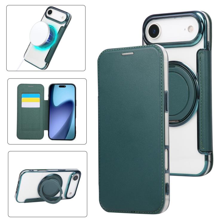 Étui de téléphone en cuir végétalien plaqué magnétique avec support rotatif ultra-mince, Pour iPhone 17e / 16e, Pour iPhone 17 Pro Max, Pour iPhone 17 Pro, Pour iPhone 17, Pour iPhone Air, Pour iPhone 16 Pro Max