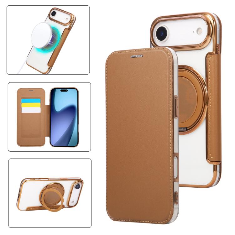 Étui de téléphone en cuir végétalien plaqué magnétique avec support rotatif ultra-mince, Pour iPhone 17e / 16e, Pour iPhone 17 Pro Max, Pour iPhone 17 Pro, Pour iPhone 17, Pour iPhone Air, Pour iPhone 16 Pro Max