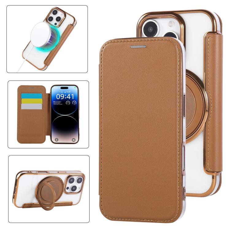 Étui de téléphone en cuir végétalien plaqué magnétique avec support rotatif ultra-mince, Pour iPhone 17e / 16e, Pour iPhone 17 Pro Max, Pour iPhone 17 Pro, Pour iPhone 17, Pour iPhone Air, Pour iPhone 16 Pro Max