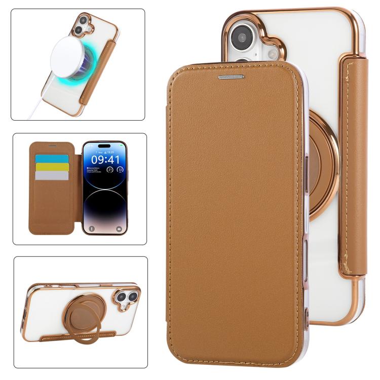 Étui de téléphone en cuir vegan plaqué magnétique ultra-fin avec support rotatif, pour iPhone 16 Pro, pour iPhone 16 Plus, pour iPhone 16, pour iPhone 15 Pro Max, pour iPhone 15 Pro, pour iPhone 15 Plus / 14 Plus