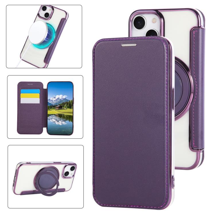 Étui de téléphone en cuir végétalien plaqué magnétique ultra-mince avec support rotatif, Pour iPhone 15, Pour iPhone 14 / 13, Pour iPhone 14 Pro, Pour iPhone 14 Pro Max, Pour iPhone 13 Pro Max, Pour iPhone 13 Pro