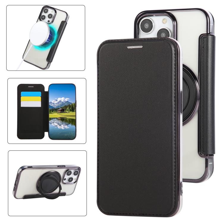 Étui de téléphone en cuir végétalien plaqué magnétique ultra-mince avec support rotatif, Pour iPhone 15, Pour iPhone 14 / 13, Pour iPhone 14 Pro, Pour iPhone 14 Pro Max, Pour iPhone 13 Pro Max, Pour iPhone 13 Pro
