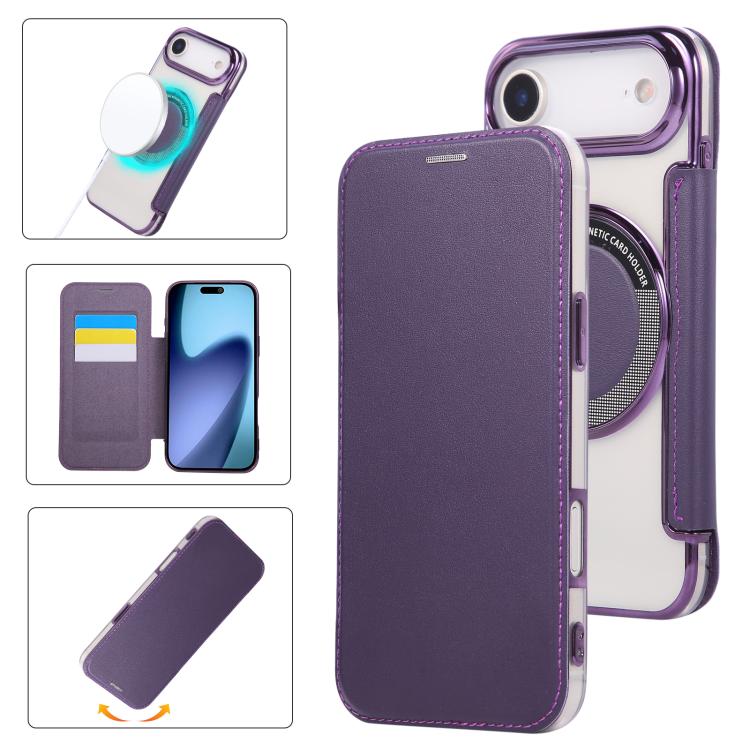 Étui de téléphone en cuir vegan à placage magnétique ultra-fin, Pour iPhone 17 Pro Max, Pour iPhone 17 Pro, Pour iPhone 17, Pour iPhone Air, Pour iPhone 16e, Pour iPhone 16 Pro Max