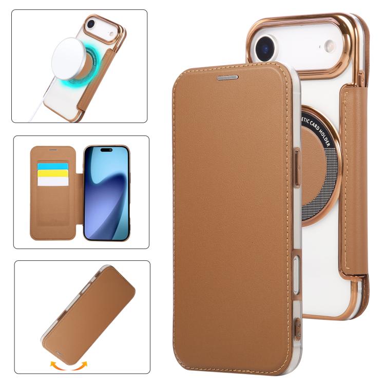 Étui de téléphone en cuir vegan à placage magnétique ultra-fin, Pour iPhone 17 Pro Max, Pour iPhone 17 Pro, Pour iPhone 17, Pour iPhone Air, Pour iPhone 16e, Pour iPhone 16 Pro Max