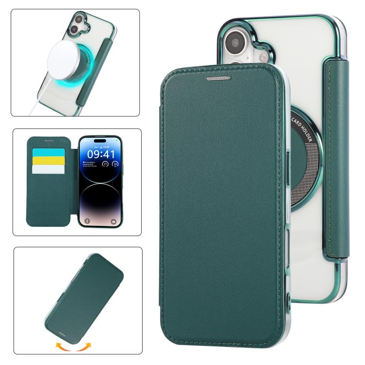 Étui de téléphone en cuir végétalien plaqué magnétique ultra-mince, pour iPhone 16 Pro, pour iPhone 16 Plus, pour iPhone 16, pour iPhone 15 Pro Max, pour iPhone 15 Pro, pour iPhone 15 Plus / 14 Plus