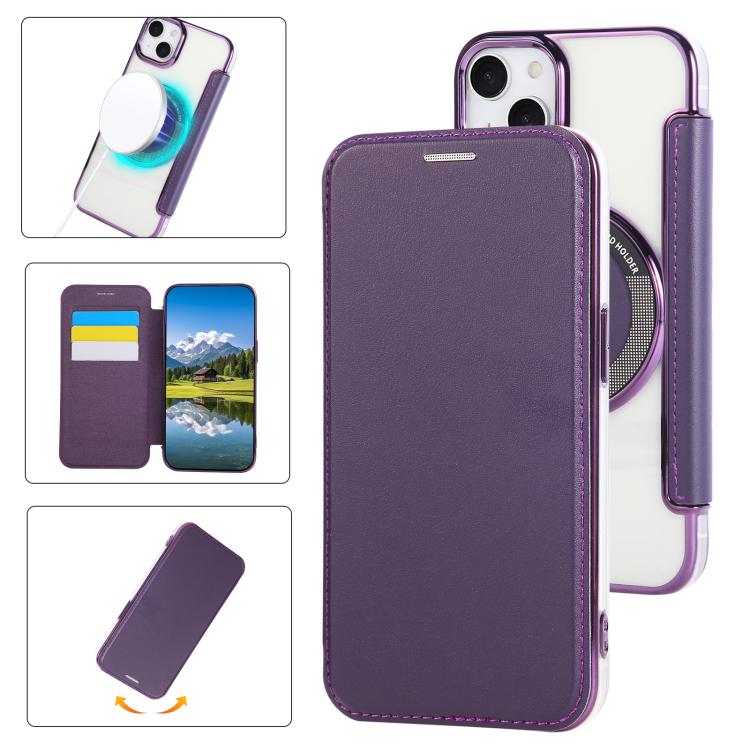 Étui de téléphone en cuir végétalien ultra-fin avec placage magnétique, Pour iPhone 15, Pour iPhone 14 / 13, Pour iPhone 14 Pro, Pour iPhone 14 Pro Max, Pour iPhone 13 Pro Max, Pour iPhone 13 Pro