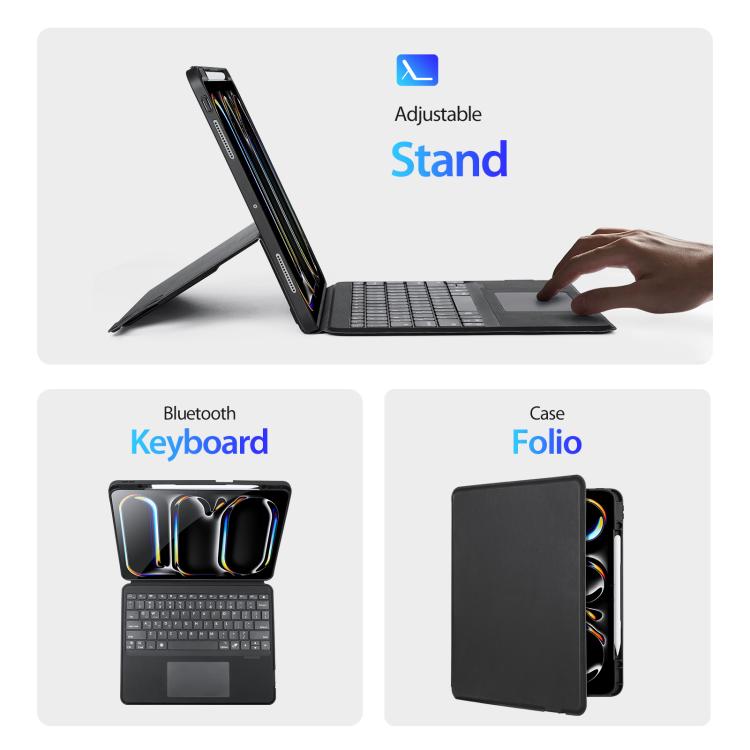 Étui de tablette DUX DUCIS DK Series avec clavier sans fil magnétique rétroéclairé en cuir vegan, pour iPad Pro 13 2025 / 2024, pour iPad Pro 11 2025 / 2024, pour iPad 2025 / 2022, pour iPad Air 11 2025 / 2024, pour iPad Air 13 2025 / 2024...
