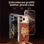 Coque de téléphone magnétique électroplaquée en cuir vegan brodée de graffitis, pour iPhone 14 Plus, pour iPhone 14, pour iPhone 14 Pro, pour iPhone 14 Pro Max