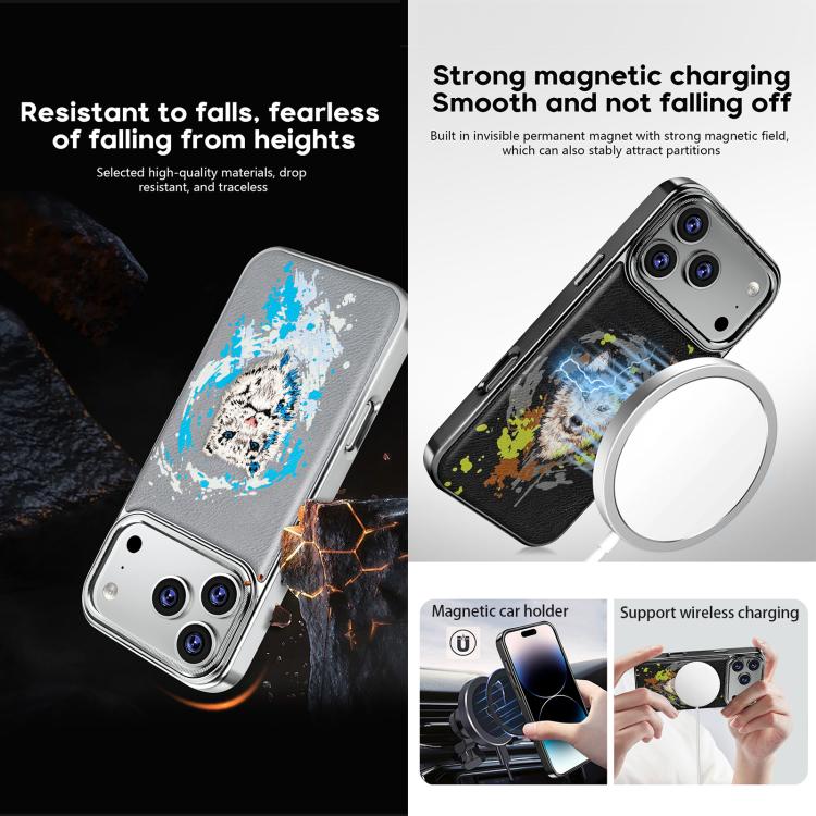 Coque de téléphone magnétique électroplaquée en cuir vegan brodée de graffitis, pour iPhone 14 Plus, pour iPhone 14, pour iPhone 14 Pro, pour iPhone 14 Pro Max