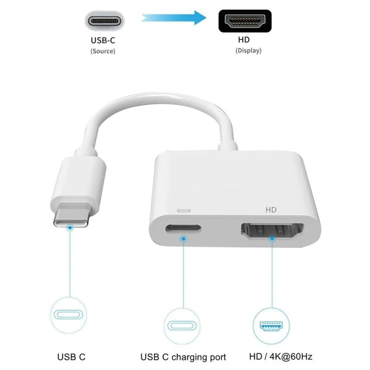 Adaptateur AV numérique USB-C/Type-C vers HDMI+USB-C/Type-C 4K/60 Hz, Type-C 4K/60 Hz