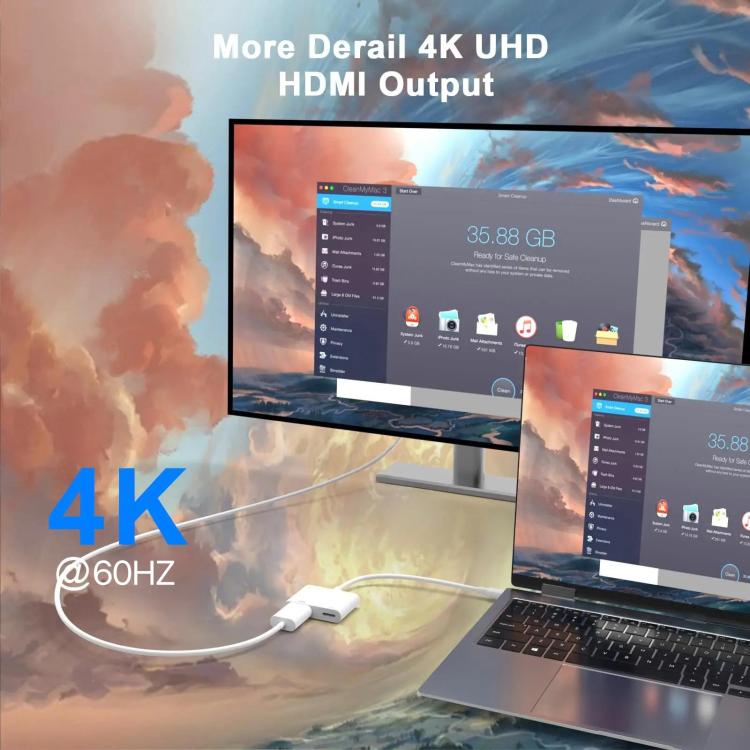 Adaptateur AV numérique USB-C/Type-C vers HDMI+USB-C/Type-C 4K/60 Hz, Type-C 4K/60 Hz