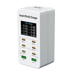 Chargeur multi-ports de bureau A8C avec 2 ports USB-A et 6 ports USB-C / Type-C et affichage numérique, prise US, prise EU, prise UK, prise AU
