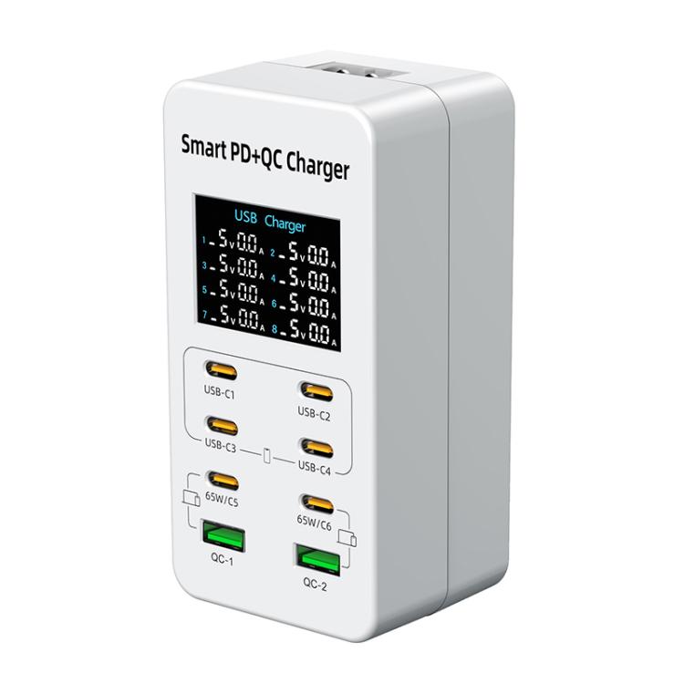 Chargeur multi-ports de bureau A8C avec 2 ports USB-A et 6 ports USB-C / Type-C et affichage numérique, prise US, prise EU, prise UK, prise AU