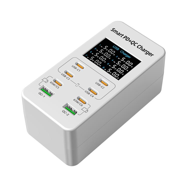 Chargeur multi-ports de bureau A8C avec 2 ports USB-A et 6 ports USB-C / Type-C et affichage numérique, prise US, prise EU, prise UK, prise AU