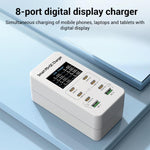 Chargeur multi-ports de bureau A8C avec 2 ports USB-A et 6 ports USB-C / Type-C et affichage numérique, prise US, prise EU, prise UK, prise AU