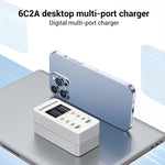Chargeur multi-ports de bureau A8C avec 2 ports USB-A et 6 ports USB-C / Type-C et affichage numérique, prise US, prise EU, prise UK, prise AU