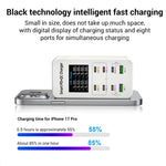 Chargeur multi-ports de bureau A8C avec 2 ports USB-A et 6 ports USB-C / Type-C et affichage numérique, prise US, prise EU, prise UK, prise AU
