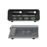 WXL-60C Station de charge de bureau multi-ports 6 en 1 avec deux câbles télescopiques intégrés, WXL-60C