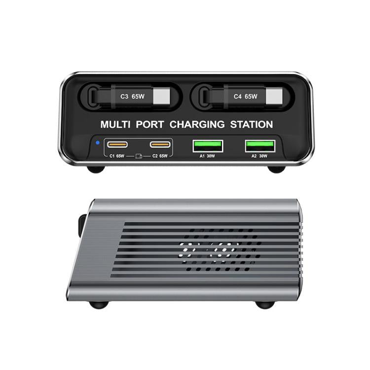 WXL-60C Station de charge de bureau multi-ports 6 en 1 avec deux câbles télescopiques intégrés, WXL-60C