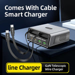 WXL-60C Station de charge de bureau multi-ports 6 en 1 avec deux câbles télescopiques intégrés, WXL-60C